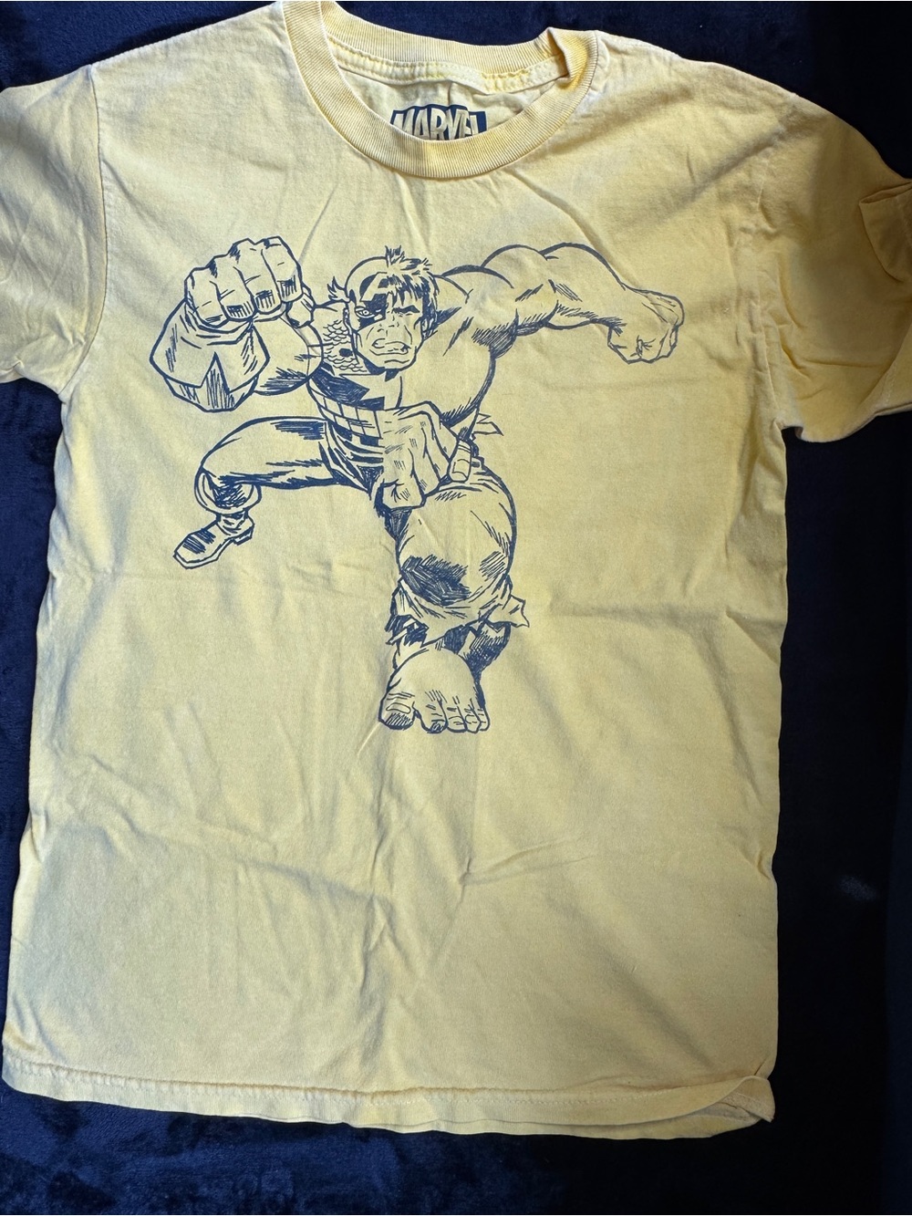 Marvel Men's Yellow Tee with Navy Hulk Graphic